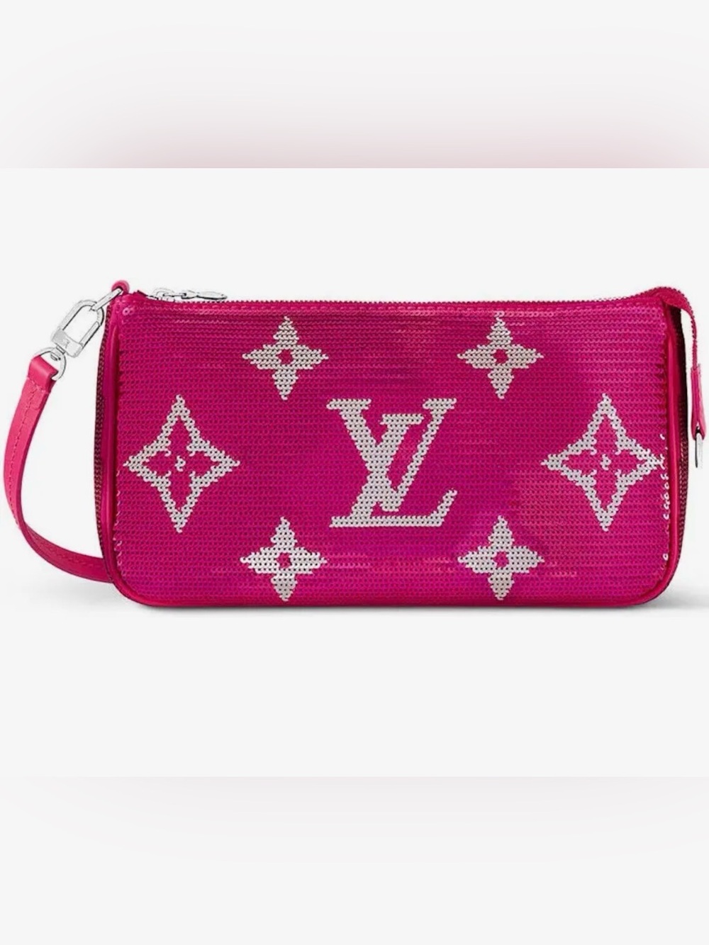 Louis Vuitton Satin Sequin Monogram Pochette Fuchsia